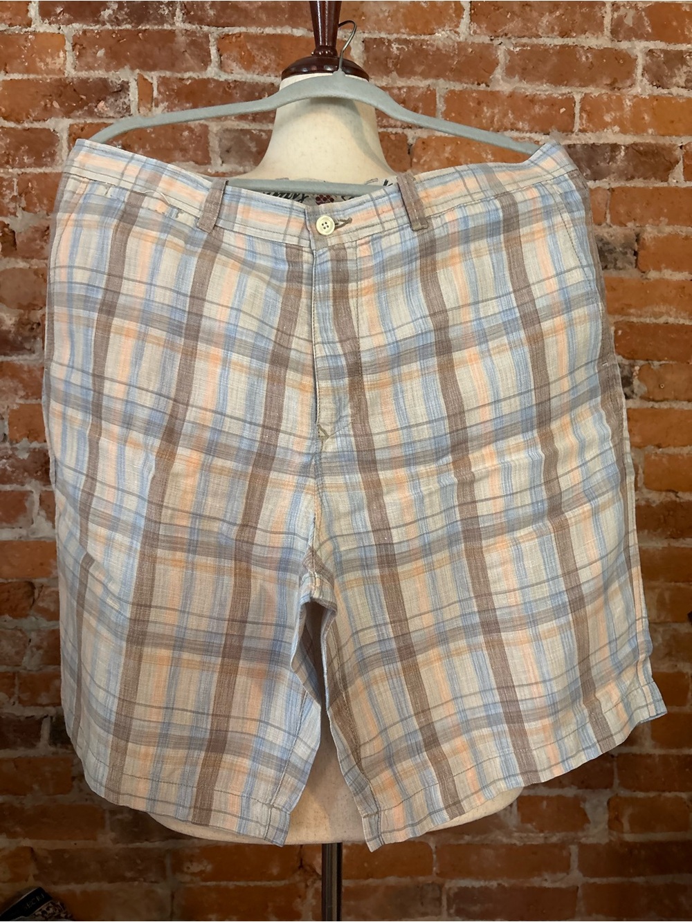 Tommy Bahama Plaid Flat-Front Shorts in Light Blue, Tan and Orange